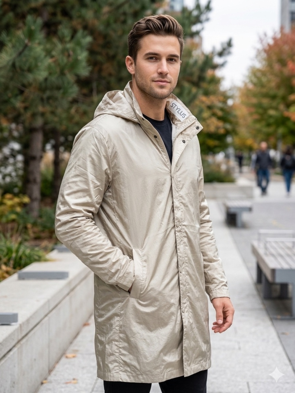 STYLUS Beige Hooded Raincoat